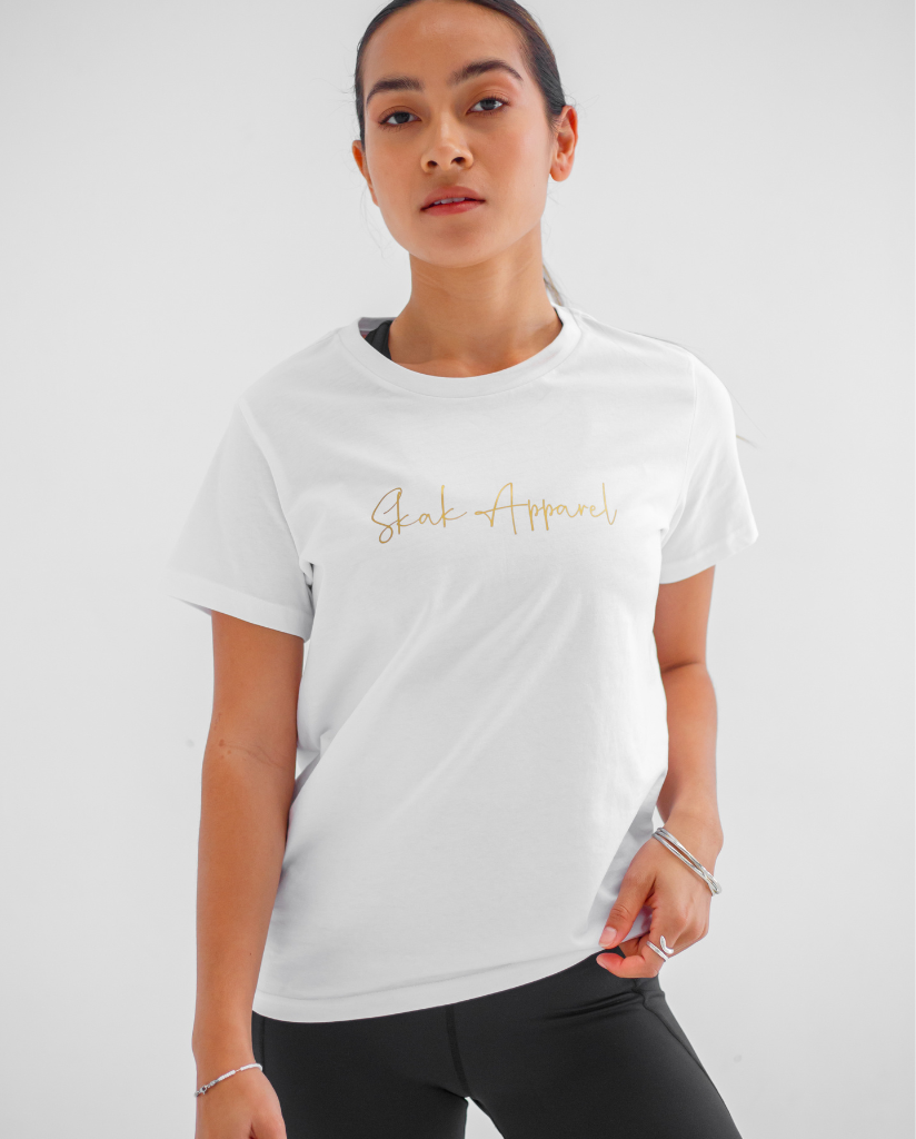 Upgrade your basics with our trendy Ladies Signature Tee in White, a versatile piece for any occasion